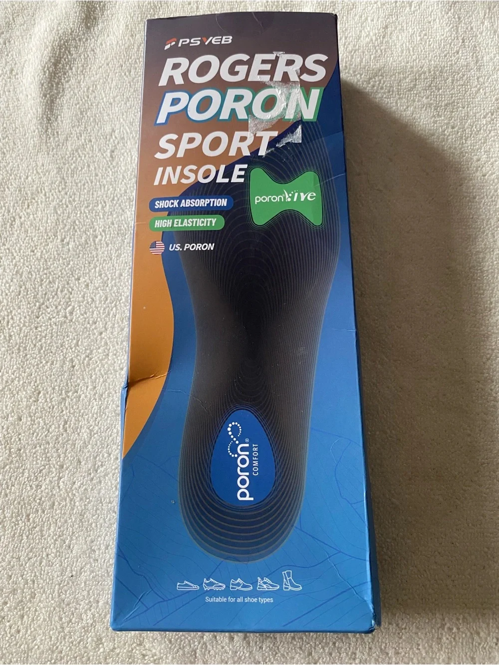 PSVEB Rogers Poron Sport Insoles Arch Support Blue Cuttable Size -Open Box